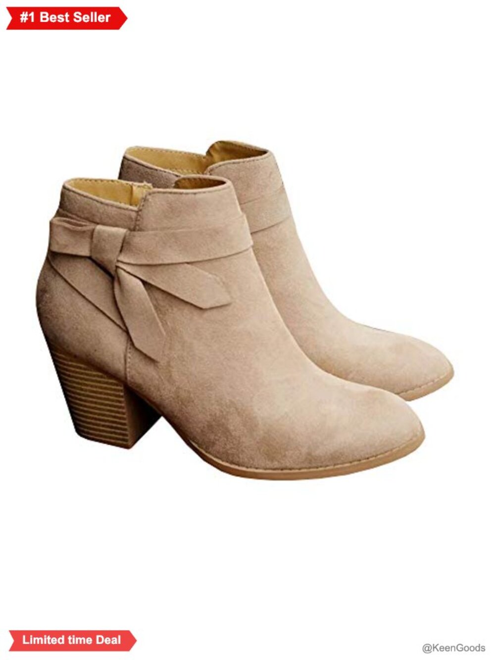 Faux Suede Ankle Booties Stacked Heel Side Bow Zipper Chelsea Boots
